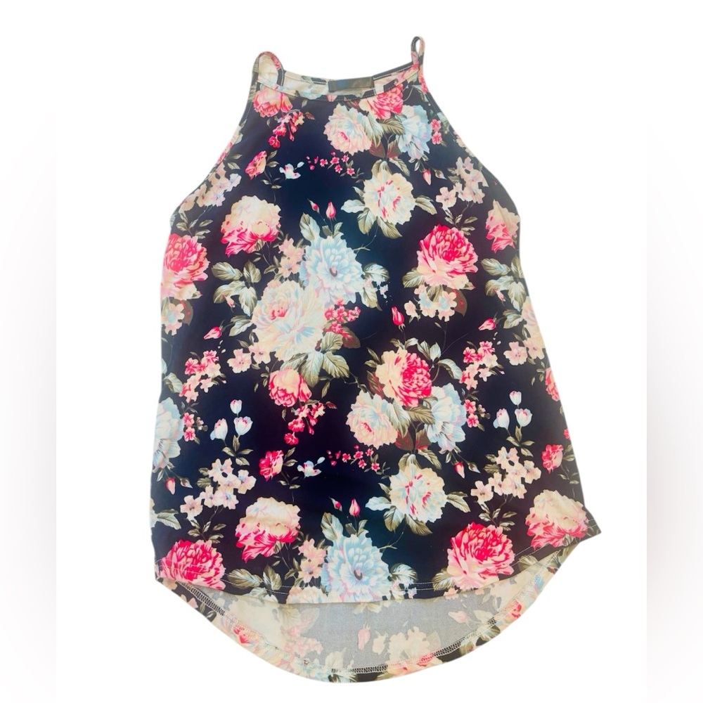Floral Tank Top - Navy with Pink & Cream Flowers - Medium 💚3/$25